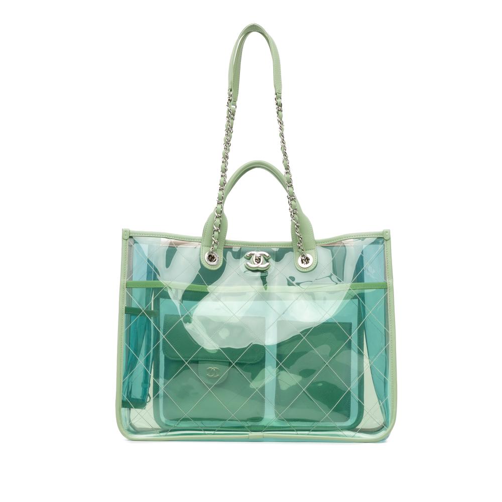 Chanel AB Chanel Green PVC Plastic Medium Lambskin Coco Splash Shopping Tote Italy