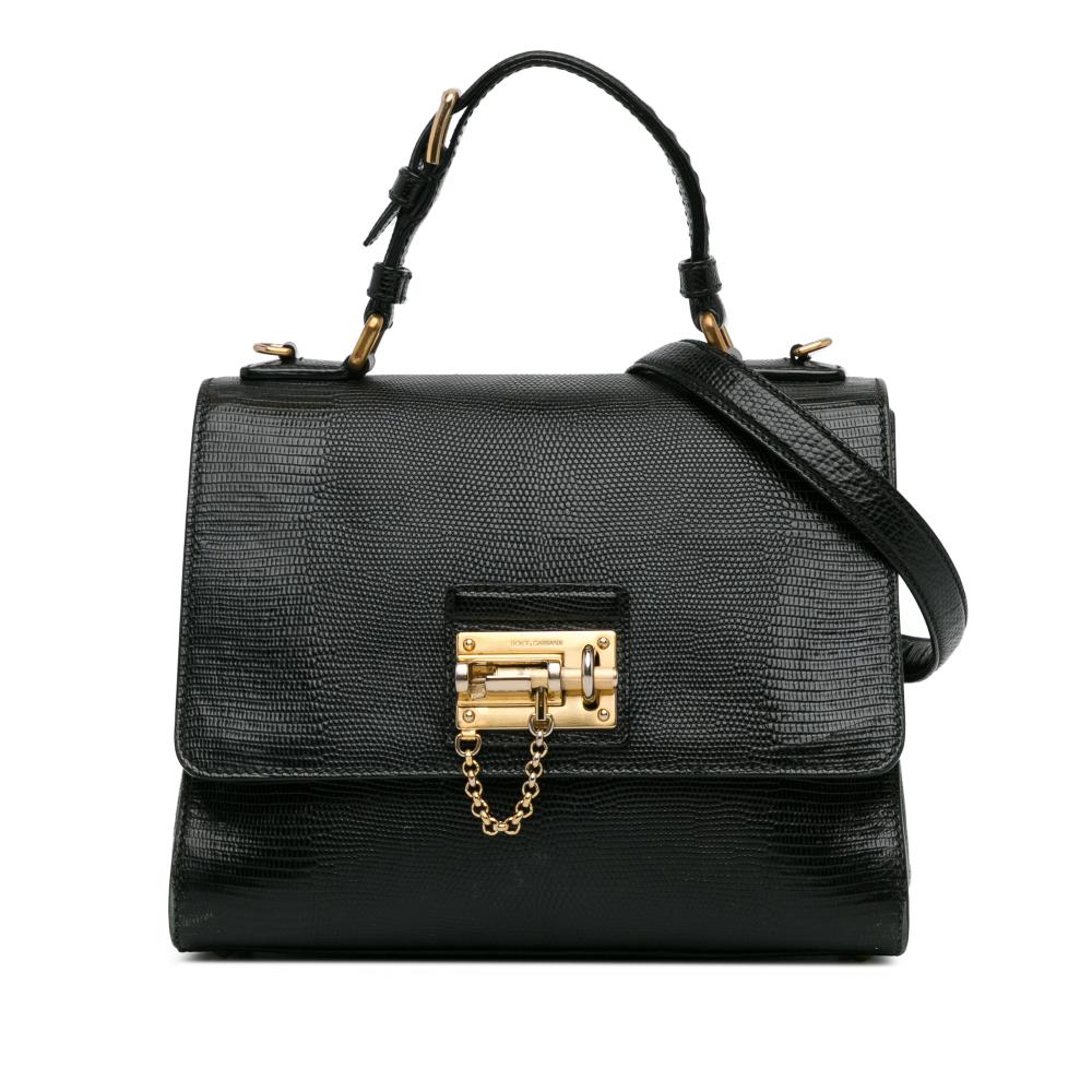 Dolce & Gabbana B Dolce & Gabbana Black Calf Leather Embossed Miss Monica Italy