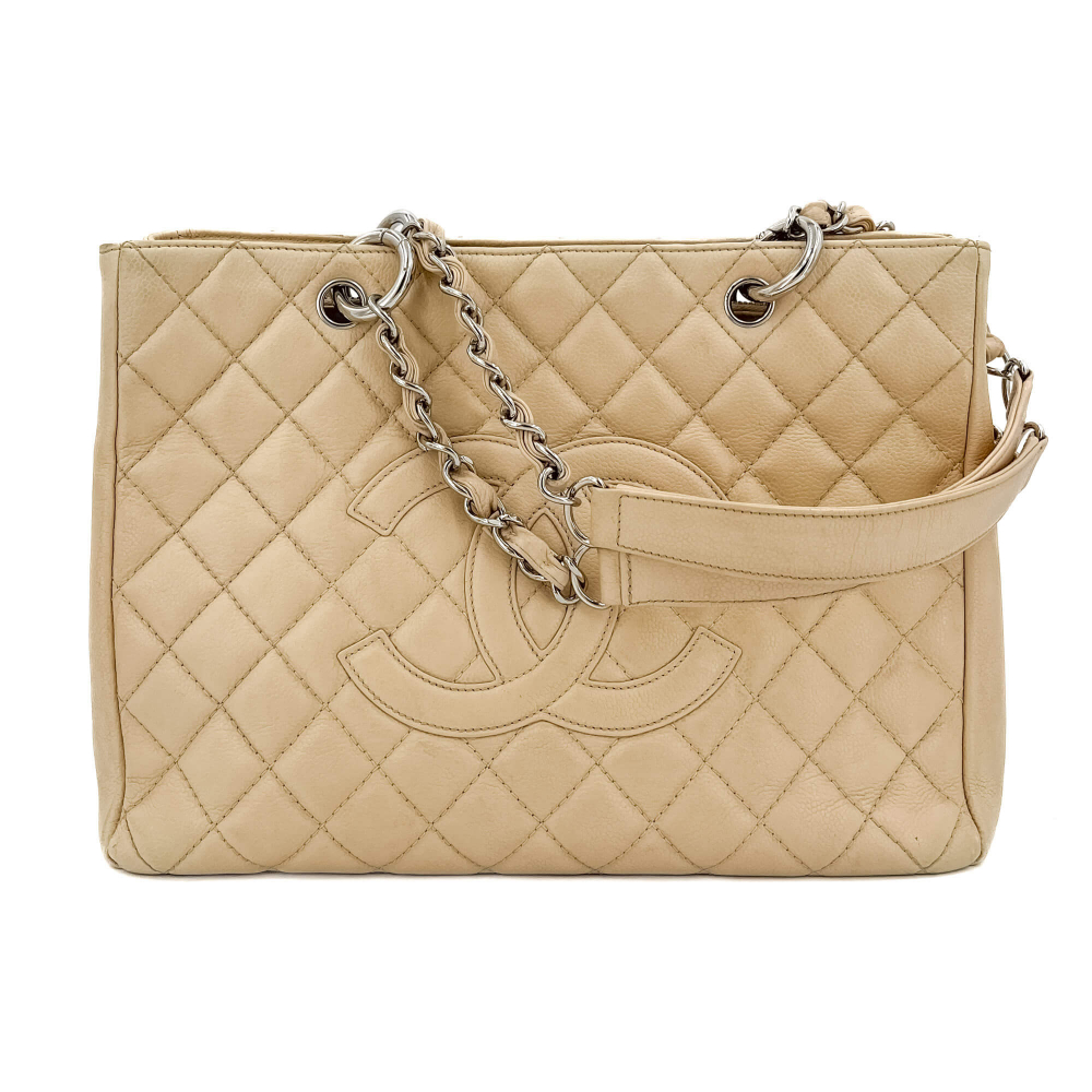 Chanel GST Quilted Caviar Leather Shopper Bag Beige