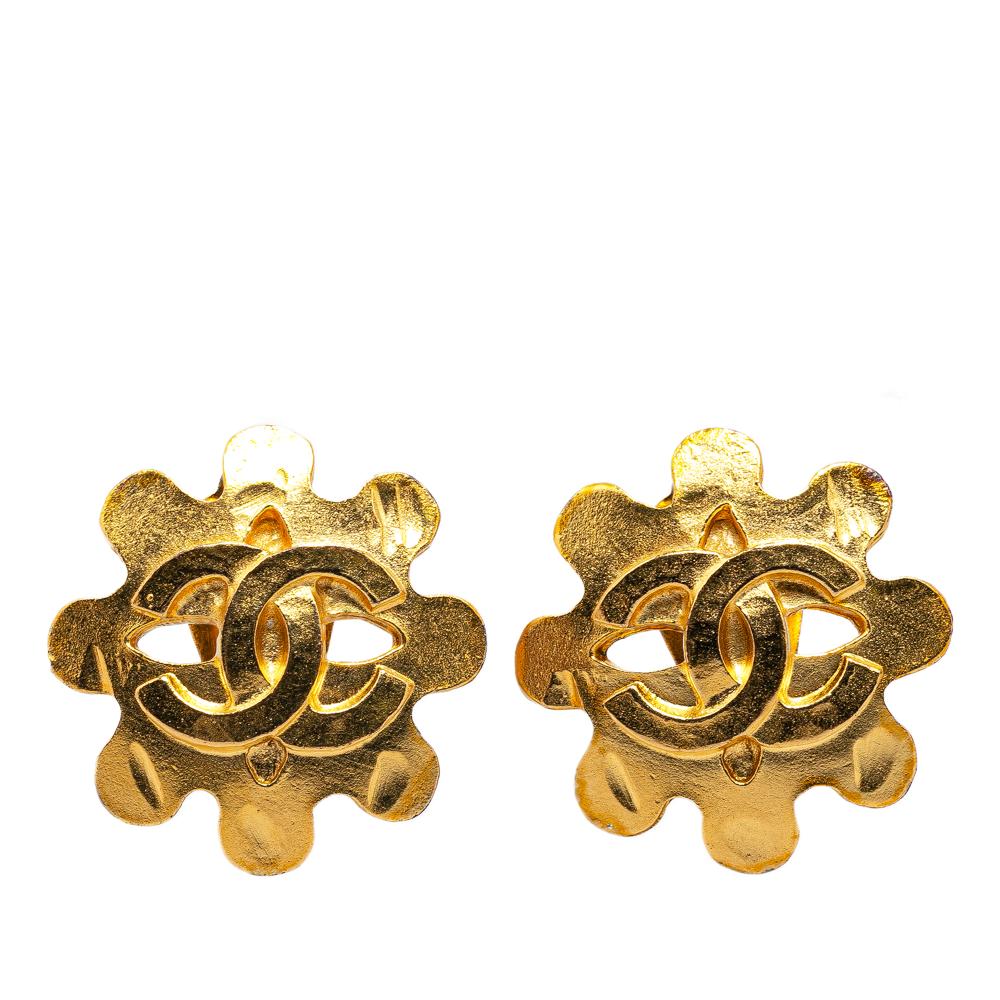 Chanel B Chanel Gold Gold Plated Metal CC Clip on Earrings France