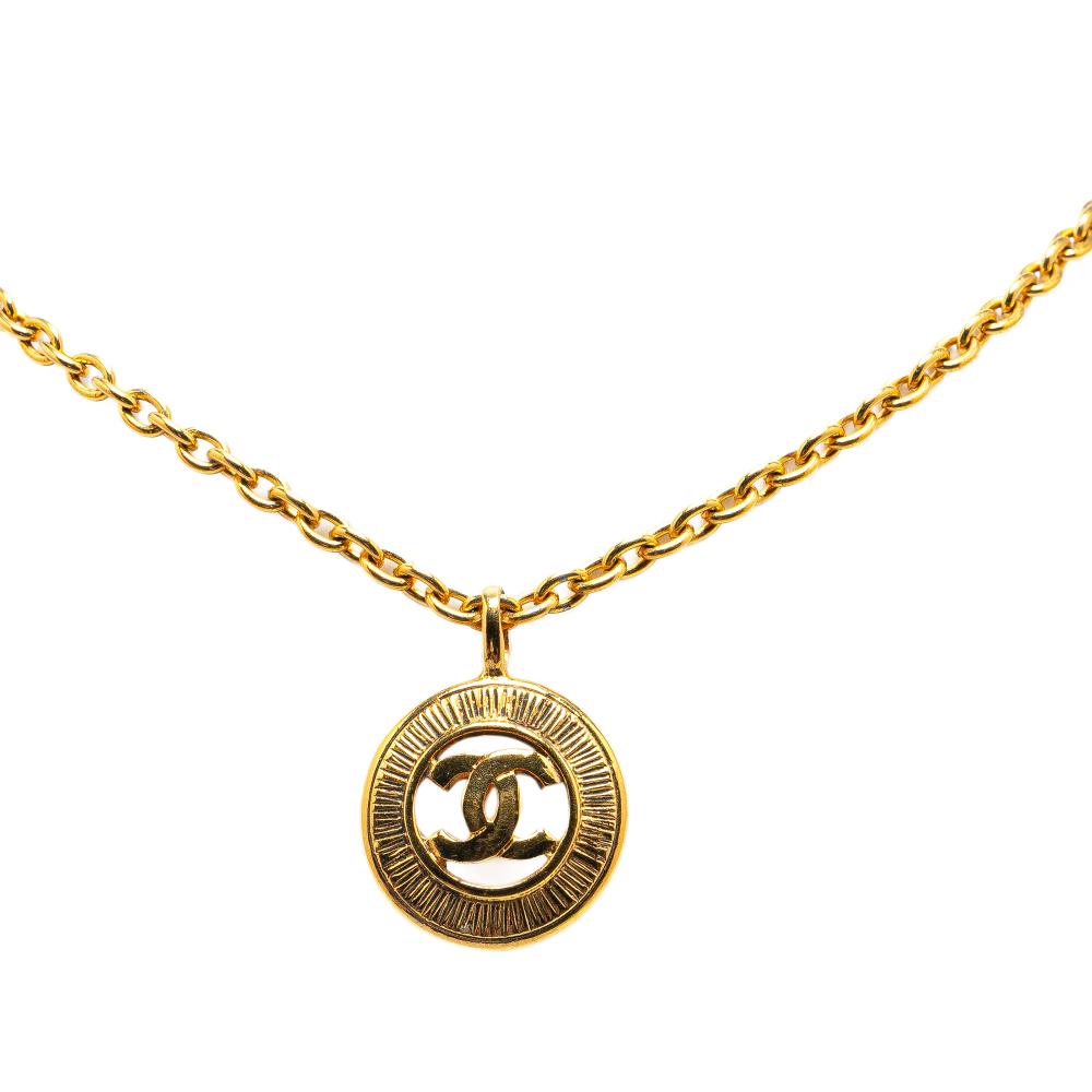 Chanel AB Chanel Gold Gold Plated Metal CC Round Pendant Necklace France