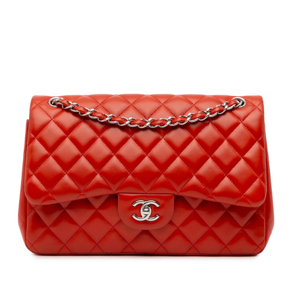 Chanel B Chanel Orange Lambskin Leather Leather Jumbo Classic Lambskin Double Flap Italy