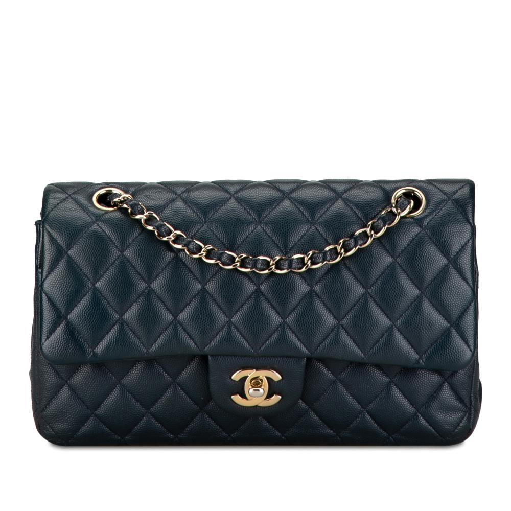 Chanel B Chanel Blue Dark Blue Caviar Leather Leather Medium Classic Caviar Double Flap France