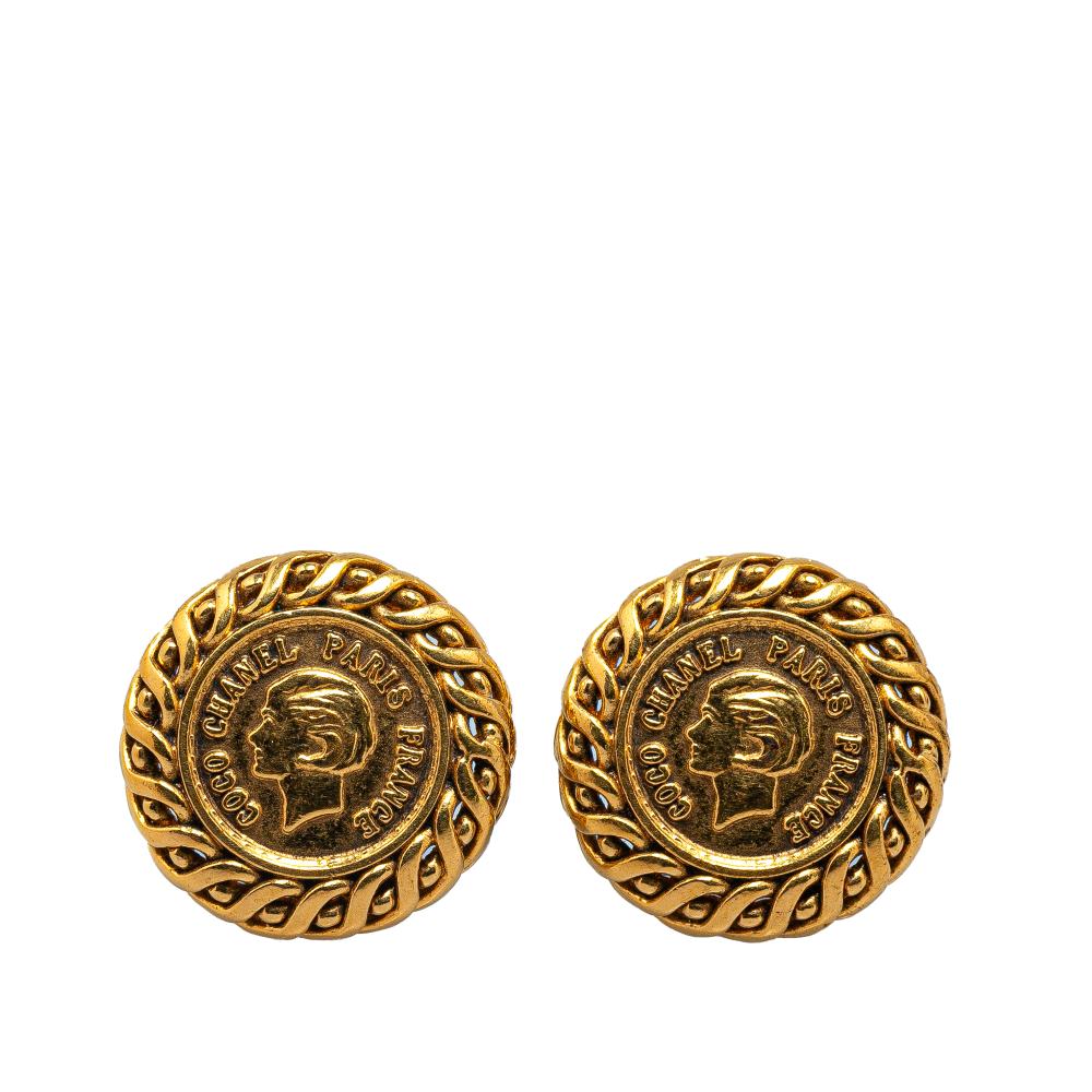 Chanel B Chanel Gold Gold Plated Metal Mademoiselle Clip On Earrings France