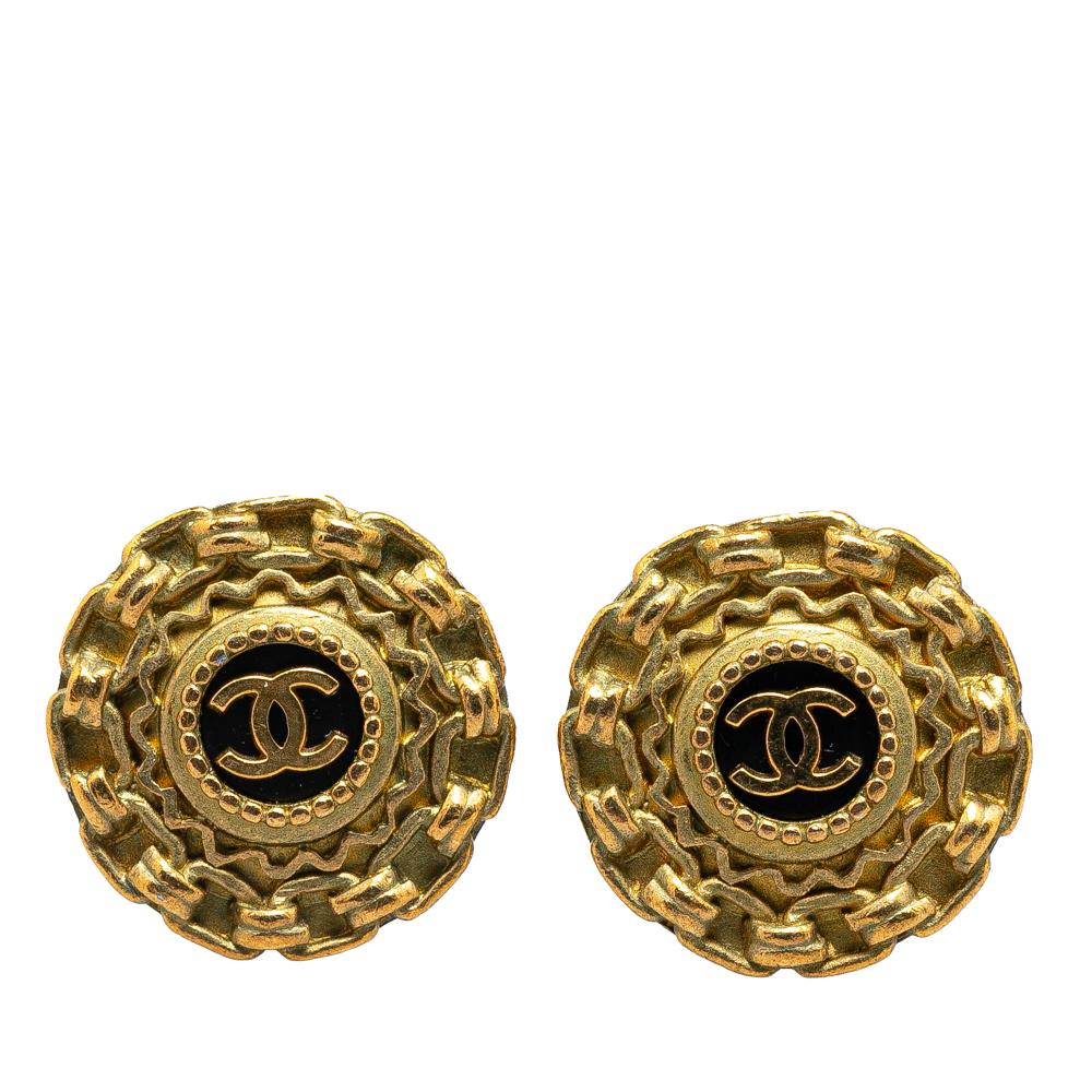 Chanel B Chanel Gold Gold Plated Metal CC Clip On Earrings France