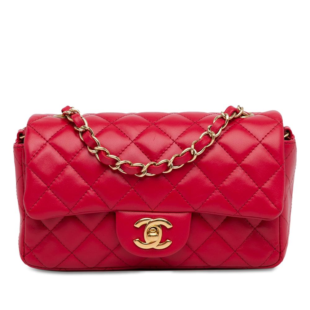 Chanel B Chanel Red Lambskin Leather Leather Mini Rectangular Classic Lambskin Single Flap France