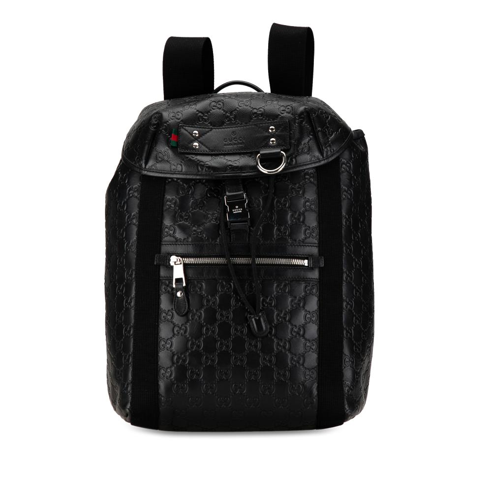 Gucci B Gucci Black Calf Leather Guccissima Web Backpack Italy