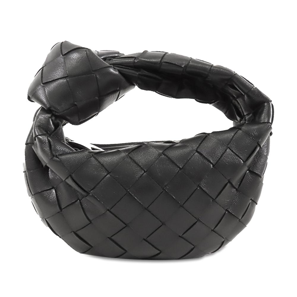 Bottega Veneta AB Bottega Veneta Black Calf Leather Candy Intrecciato Jodie Italy