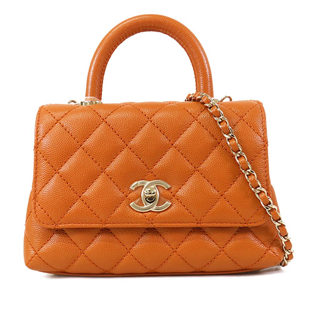 Chanel AB Chanel Orange Caviar Leather Leather Extra Mini Caviar Coco Top Handle Italy