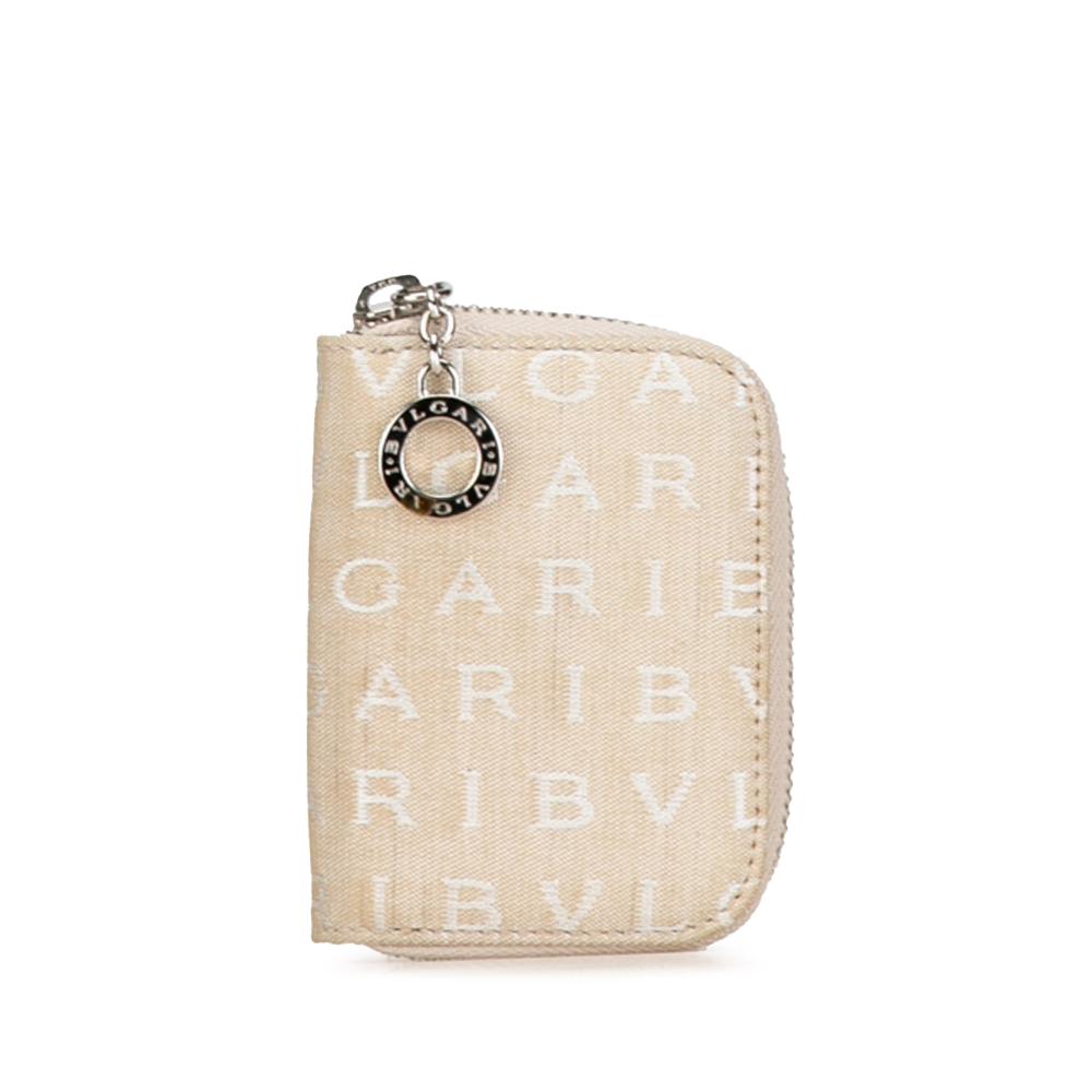 Bvlgari B Bvlgari Brown Beige Canvas Fabric Logomania Key Holder Italy