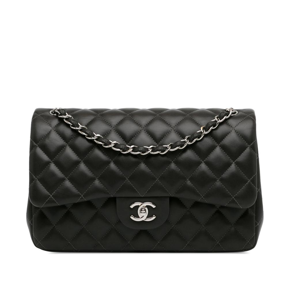 Chanel B Chanel Black Lambskin Leather Leather Jumbo Classic Lambskin Double Flap Italy