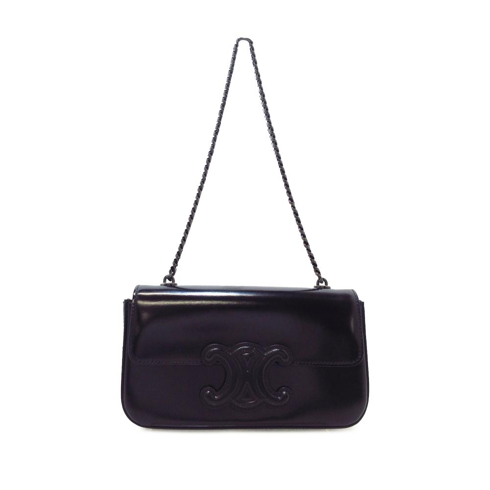 Celine AB Celine Black Calf Leather Triomphe Claude Chain Shoulder Bag Italy