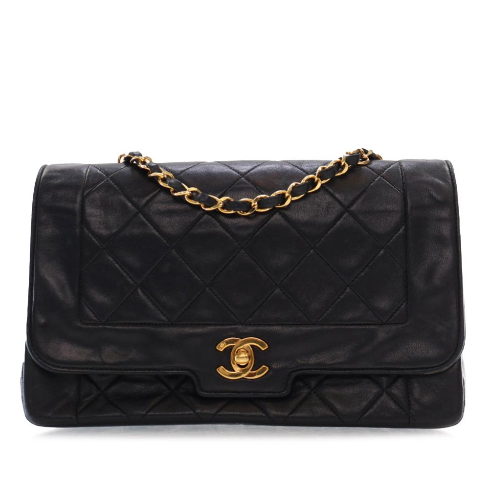 Chanel B Chanel Black Lambskin Leather Leather Medium Lambskin Diana Flap France