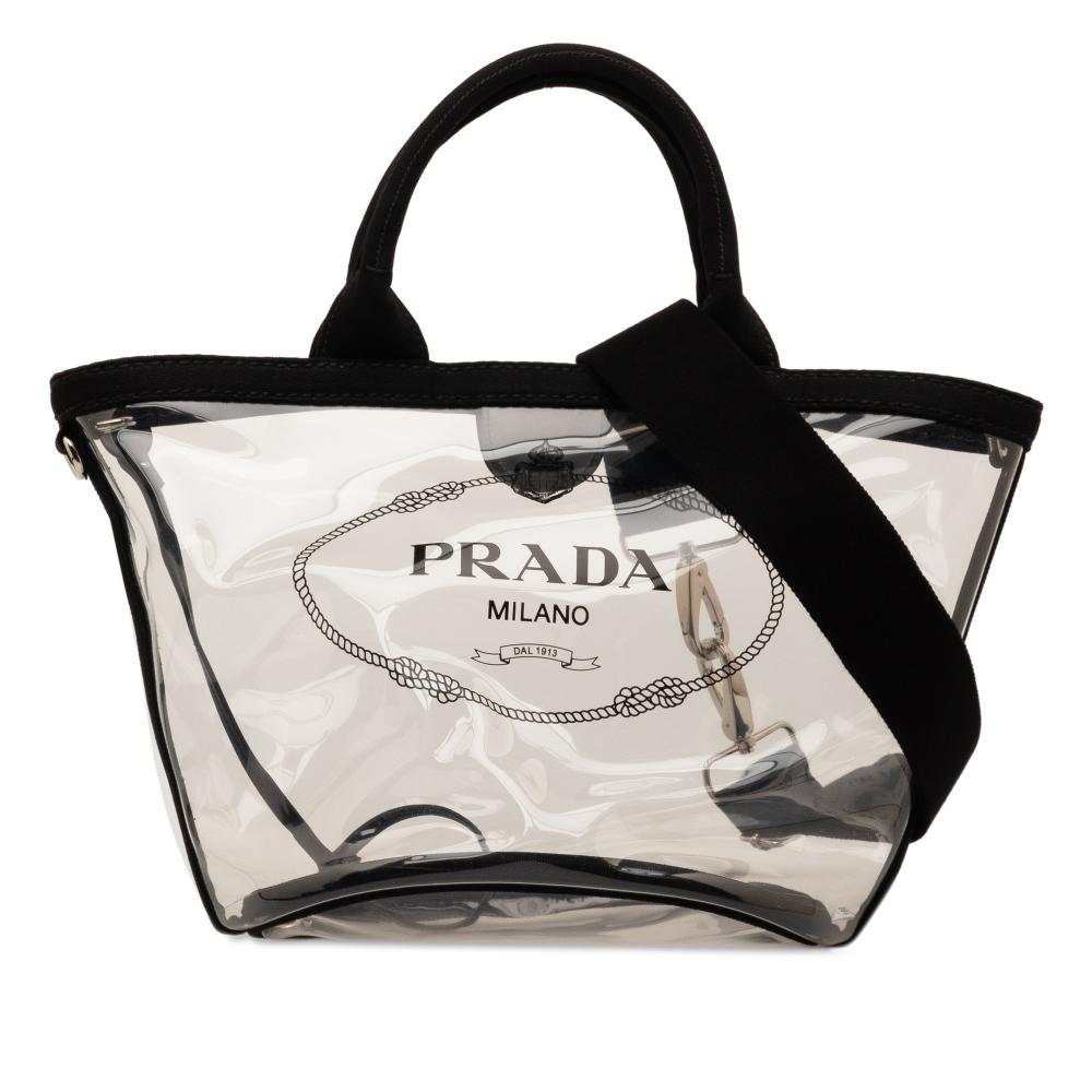 Prada AB Prada Black PVC Plastic Canapa Trimmed Plex Logo Tote Italy