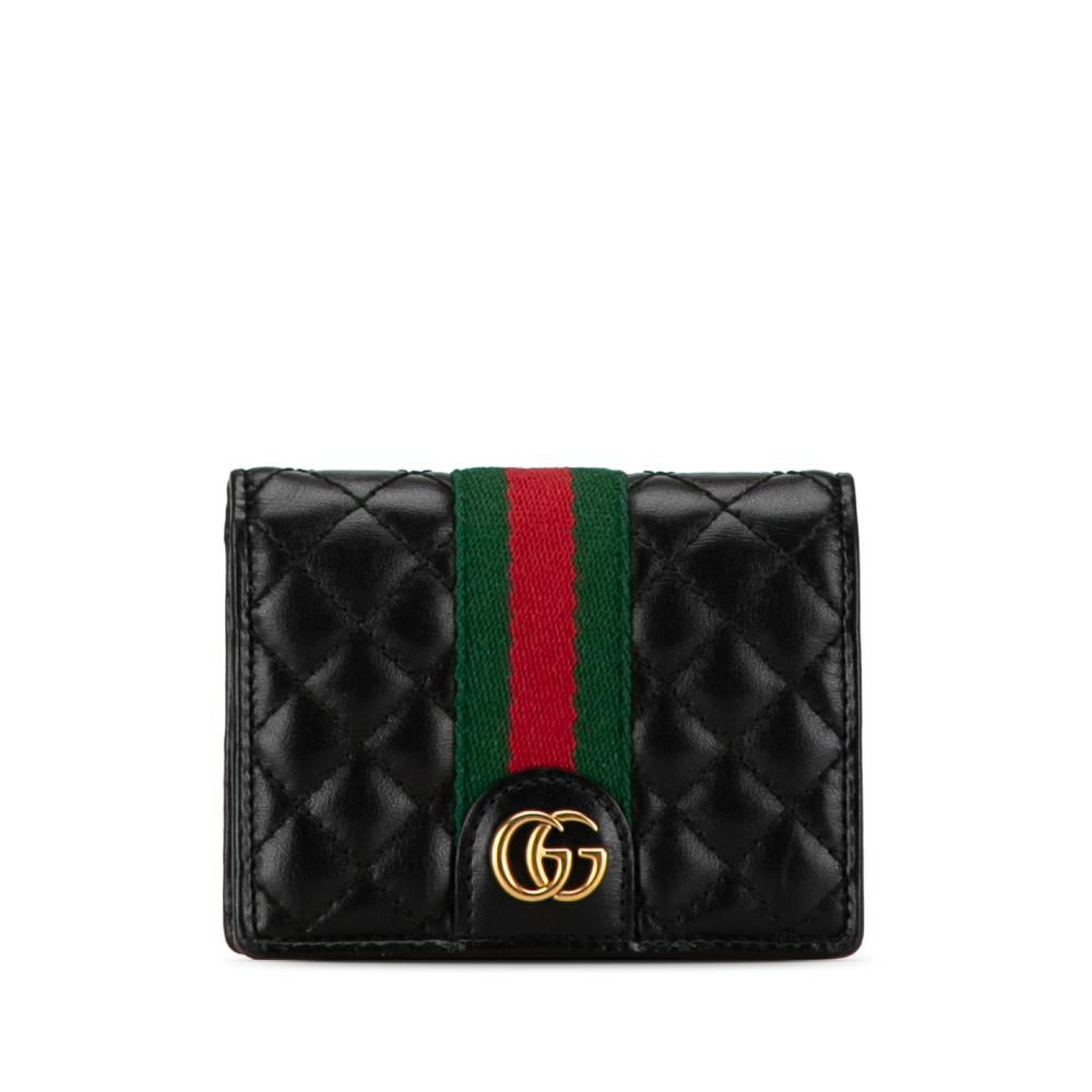 Gucci B Gucci Black Calf Leather Double G Web Trapuntata Compact Wallet Italy