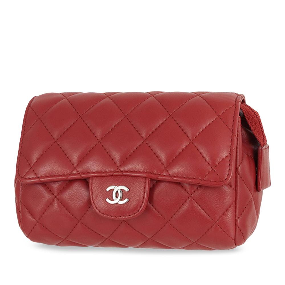 Chanel AB Chanel Red Lambskin Leather Leather CC Quilted Lambskin Pouch France