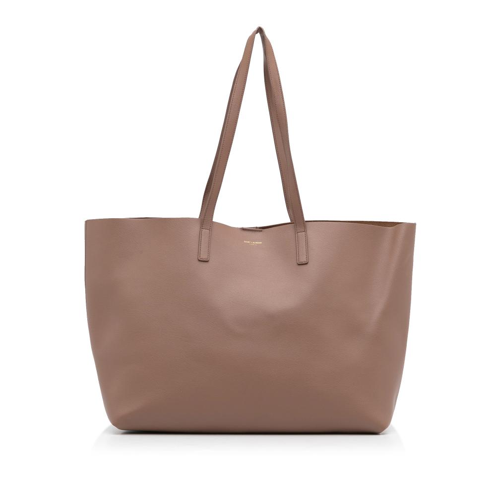 Saint Laurent AB Saint Laurent Brown Beige Calf Leather E/W Shopping Tote Italy