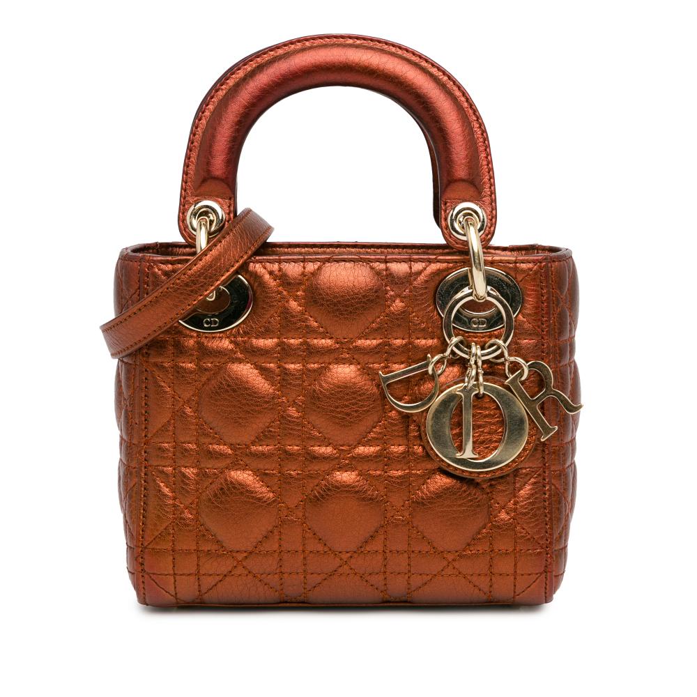 Christian Dior AB Dior Brown Bronze Calf Leather Mini Metallic skin Cannage Supple Lady Dior Italy