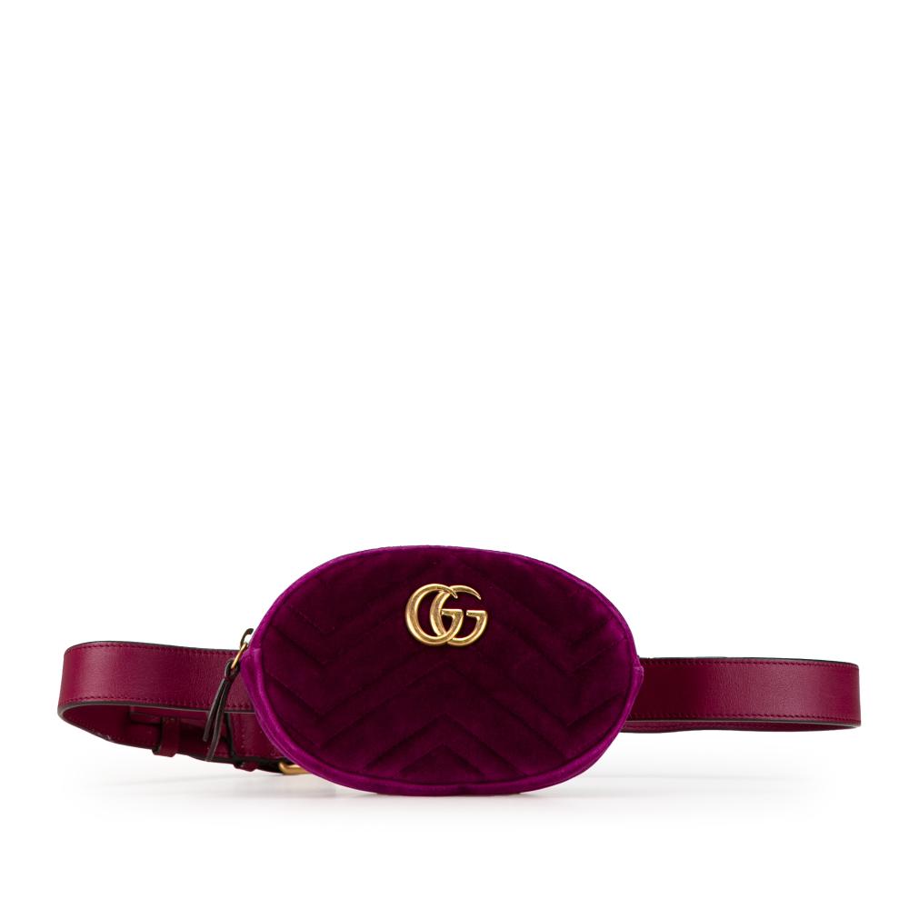 Gucci B Gucci Purple Velvet Fabric GG Marmont Matelasse Belt Bag Italy