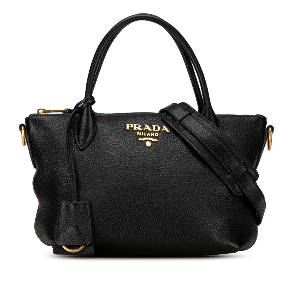 Prada B Prada Black Calf Leather Vitello Daino Satchel Italy