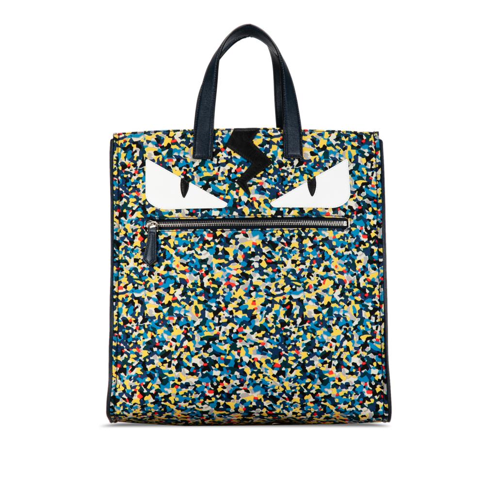 Fendi AB Fendi Blue Nylon Fabric Monster Confetti Tote Bag Italy