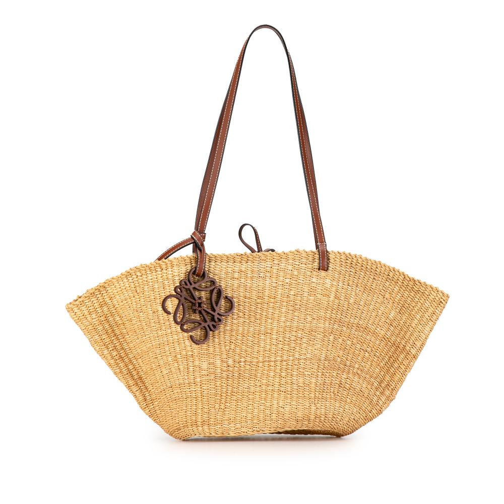 Loewe B LOEWE Brown Beige Raffia Natural Material Small Shell Basket Tote Ghana