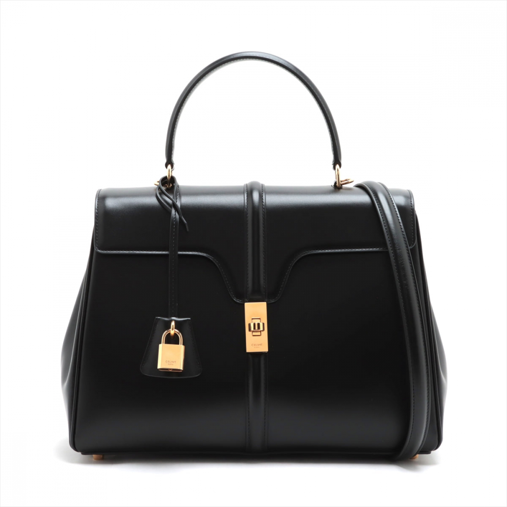 Celine 16 Seize Classique Shiny Calfskin Leather Top-handle Bag Black