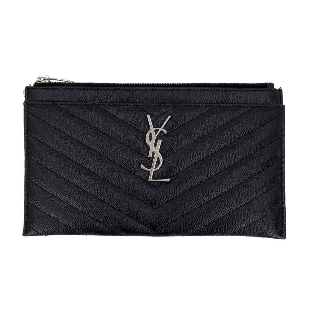 Saint Laurent Cassandre Chevron Quilted Grained Leather Wallet Black