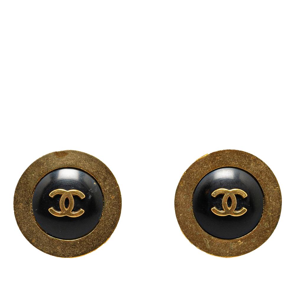 Chanel B Chanel Gold Gold Plated Metal CC Button Earrings France