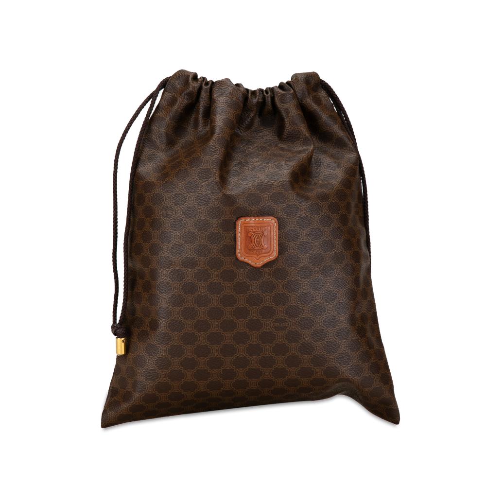 Celine B Celine Brown Coated Canvas Fabric Macadam Drawstring Pouch Italy