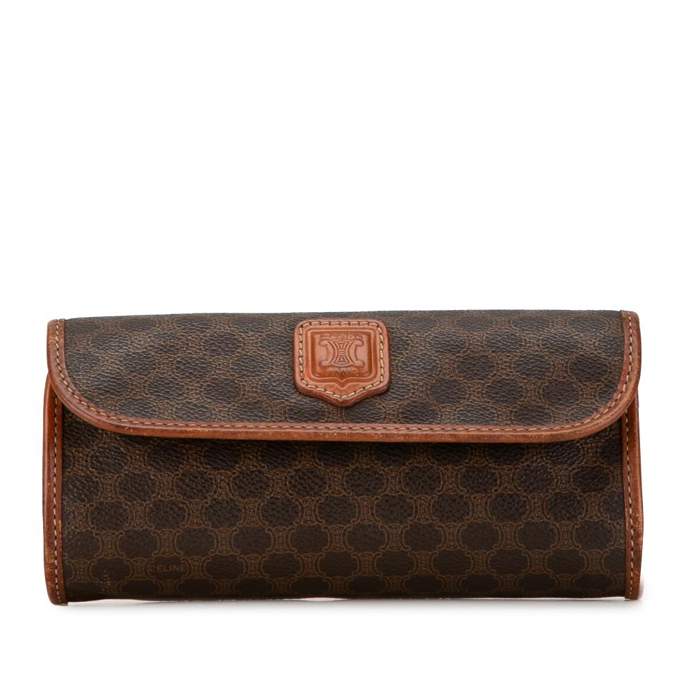 Celine B Celine Brown Coated Canvas Fabric Macadam Clutch Italy