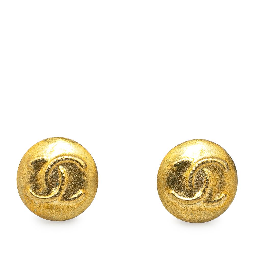 Chanel B Chanel Gold Gold Plated Metal CC Clip On Earrings France