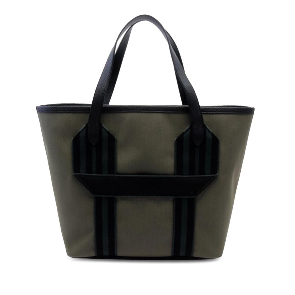 Hermès AB Hermès Gray Dark Gray with Black Canvas Fabric Pursangle Tote France