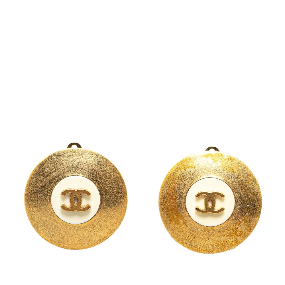 Chanel B Chanel Gold Gold Plated Metal CC Clip On Earrings France