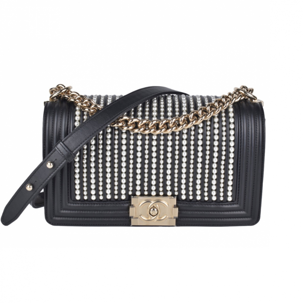 Chanel Boy Medium Pearls Black Bag Limited Edition