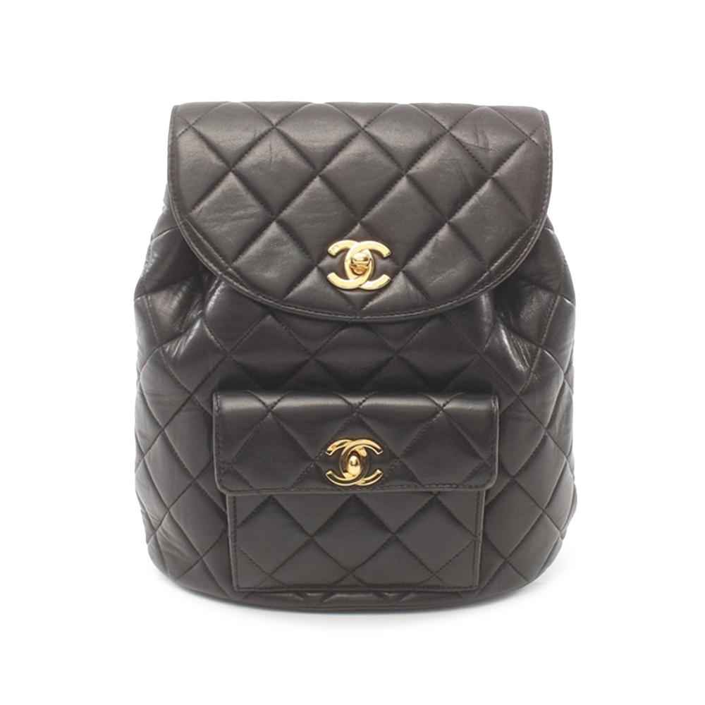 Chanel B Chanel Black Lambskin Leather Leather Quilted Backpack Italy