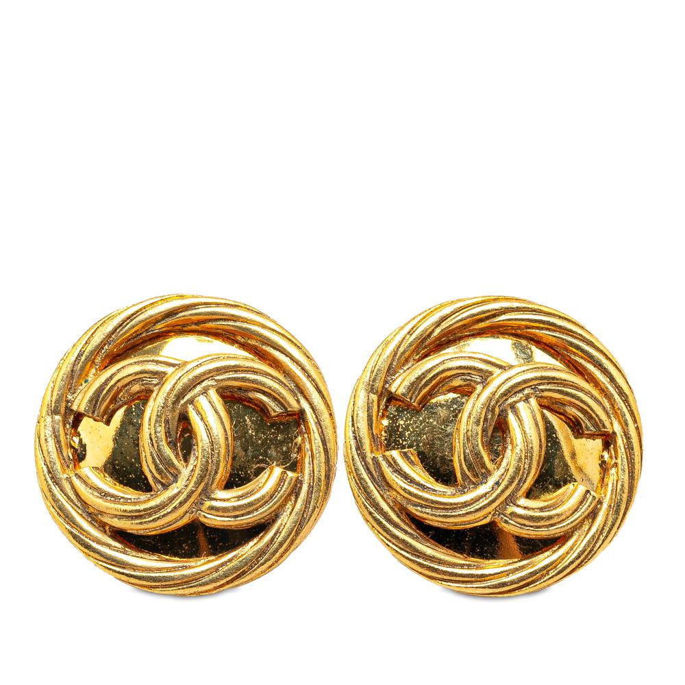 Chanel B Chanel Gold Gold Plated Metal CC Clip On Earrings France