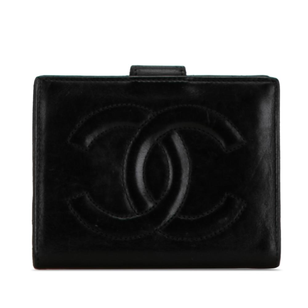 Chanel B Chanel Black Lambskin Leather Leather CC Lambskin Compact Wallet France