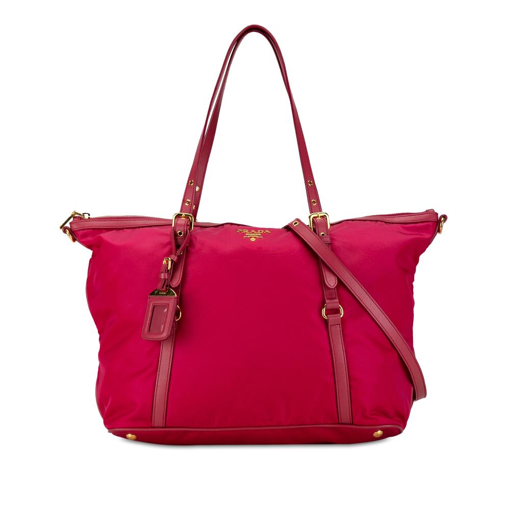 Prada B Prada Pink Hot Pink Nylon Fabric Saffiano-Trimmed Tessuto Satchel Italy