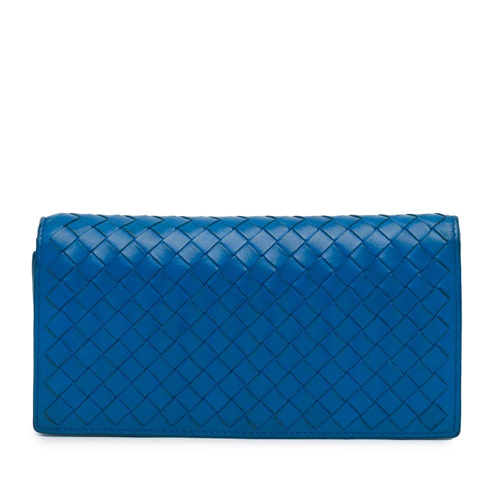 Bottega Veneta AB Bottega Veneta Blue Calf Leather Intrecciato Continental Flap Wallet Italy