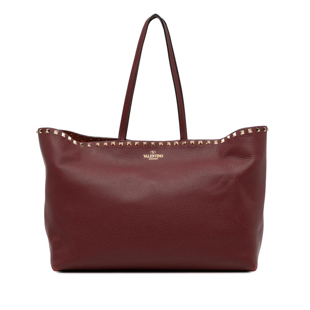 Valentino B Valentino Red Calf Leather Rockstud Tote Italy