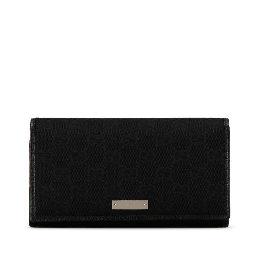 Gucci B Gucci Black Canvas Fabric GG Long Wallet Italy