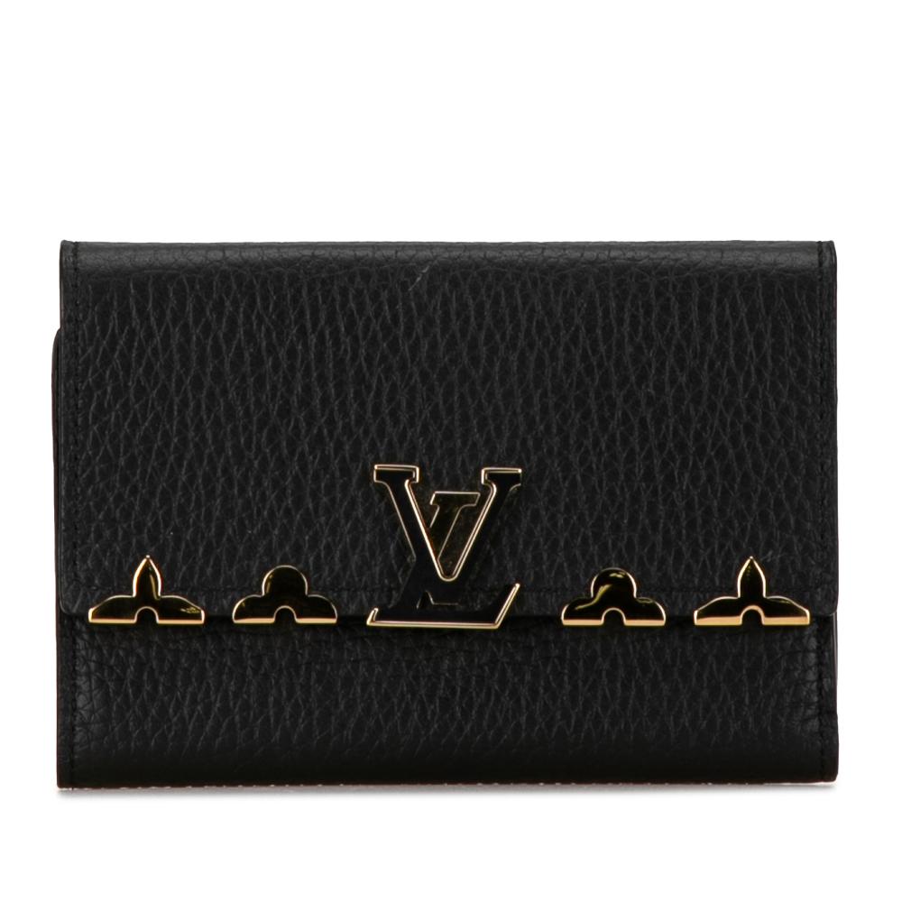 Louis Vuitton B Louis Vuitton Black Calf Leather Taurillon Capucines Compact Wallet France