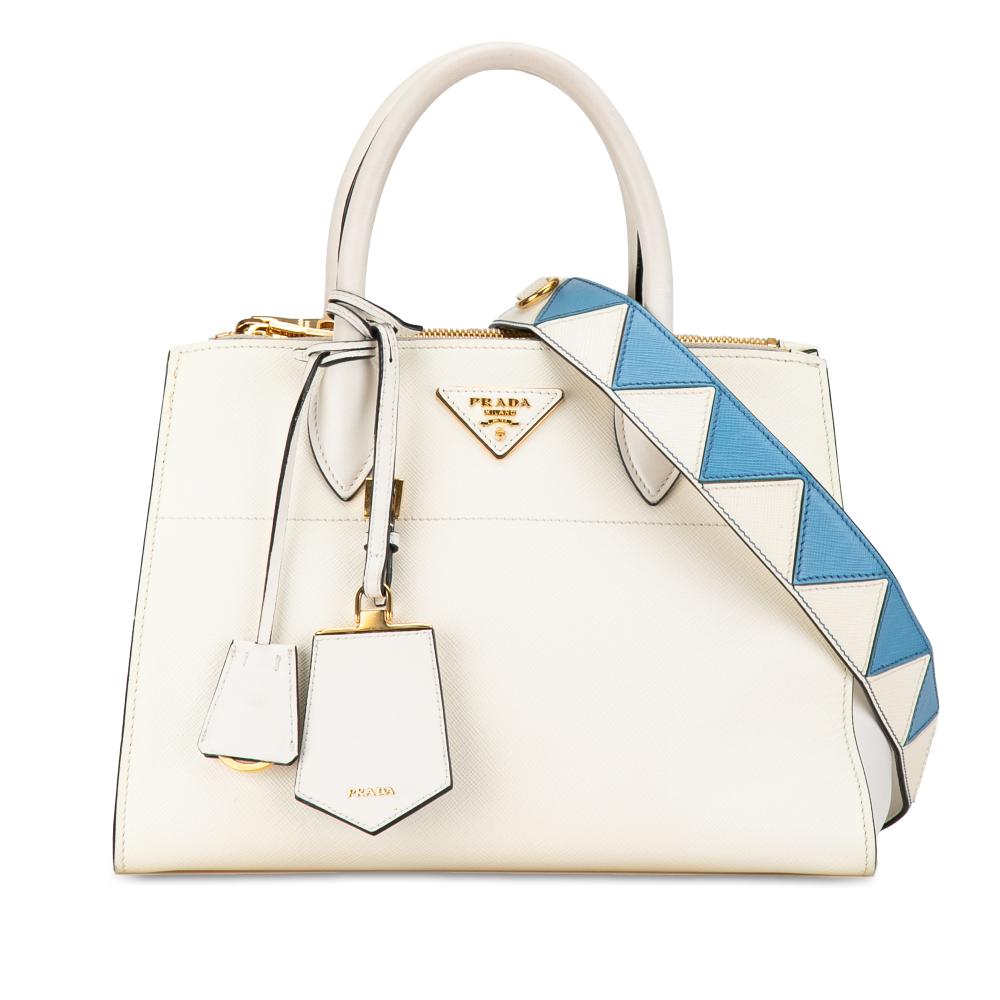 Prada B Prada White Saffiano Leather City Greche Paradigme Bag Italy