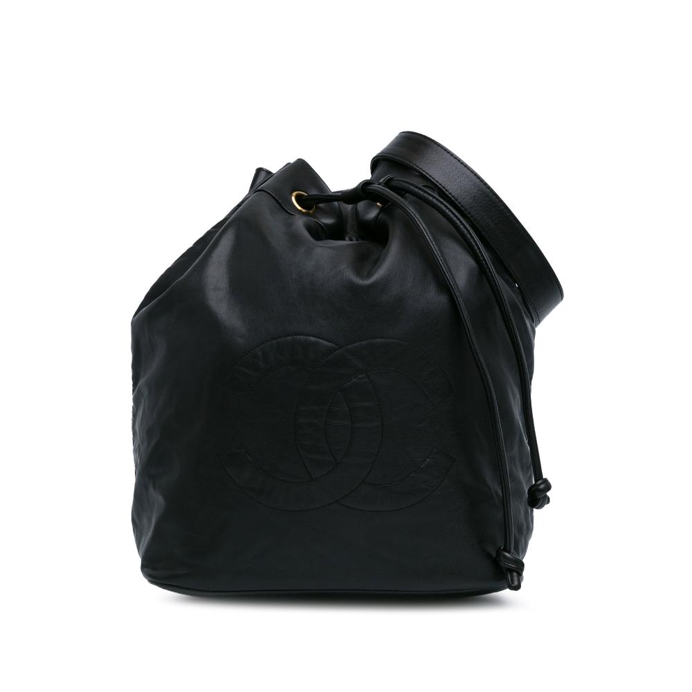 Chanel B Chanel Black Lambskin Leather Leather CC Lambskin Drawstring Sling Backpack Italy