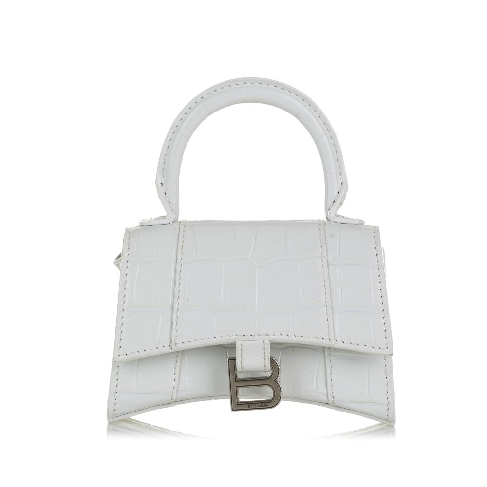 Balenciaga B Balenciaga White Calf Leather Mini Embossed Hourglass Italy