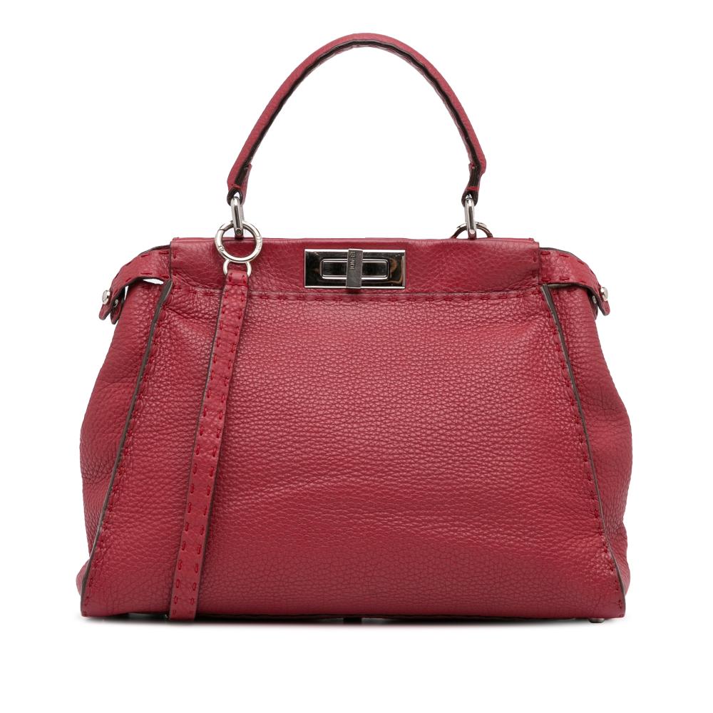 Fendi B Fendi Red Calf Leather Medium Peekaboo Selleria Italy