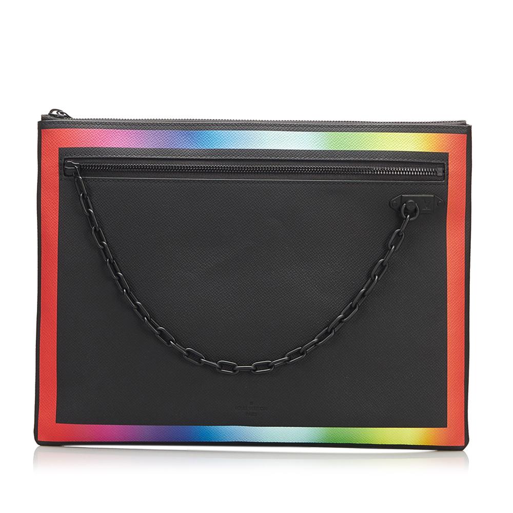 Louis Vuitton B Louis Vuitton Black Calf Leather Taiga Rainbow Pochette A4 Spain