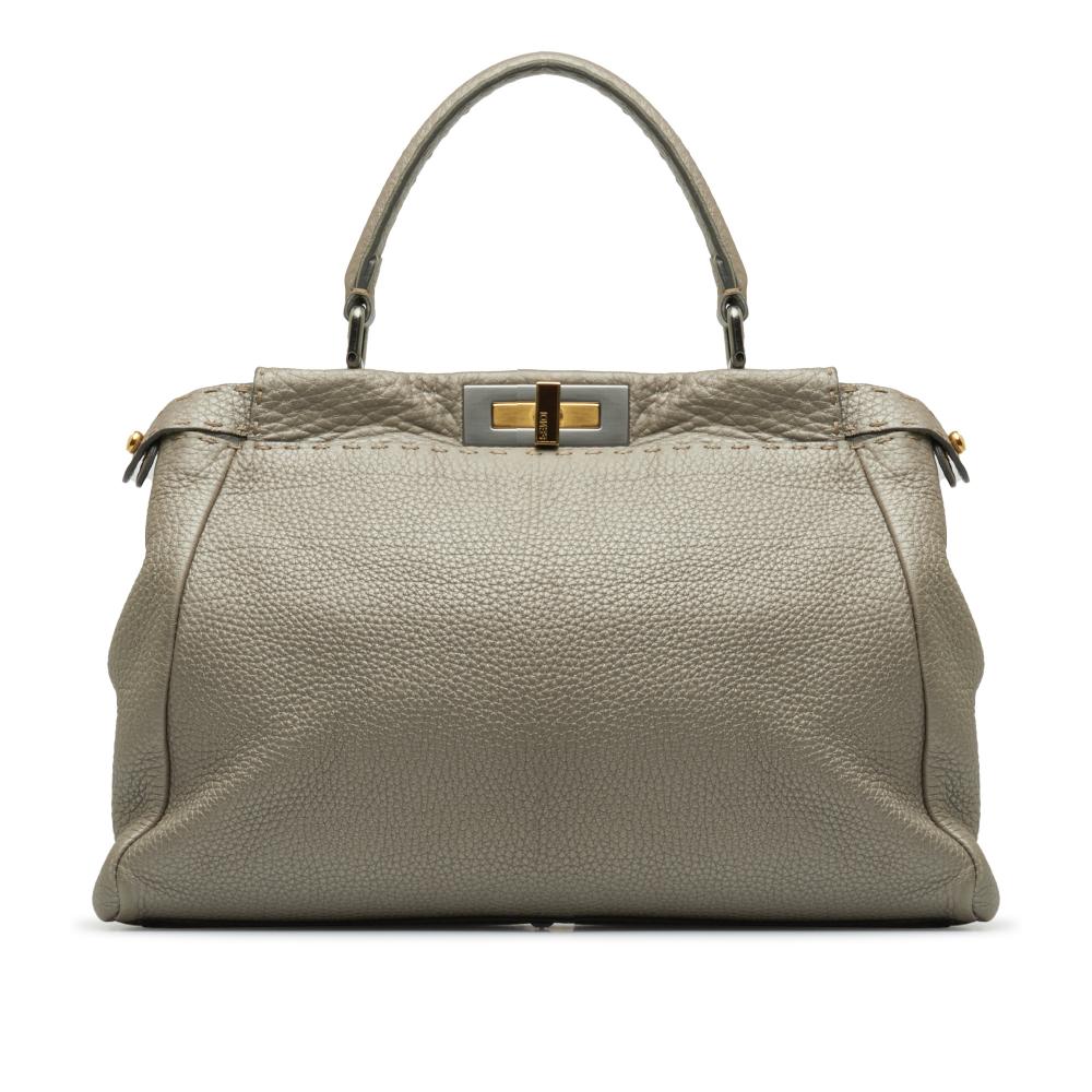 Fendi B Fendi Silver Calf Leather Medium Selleria Peekaboo Italy