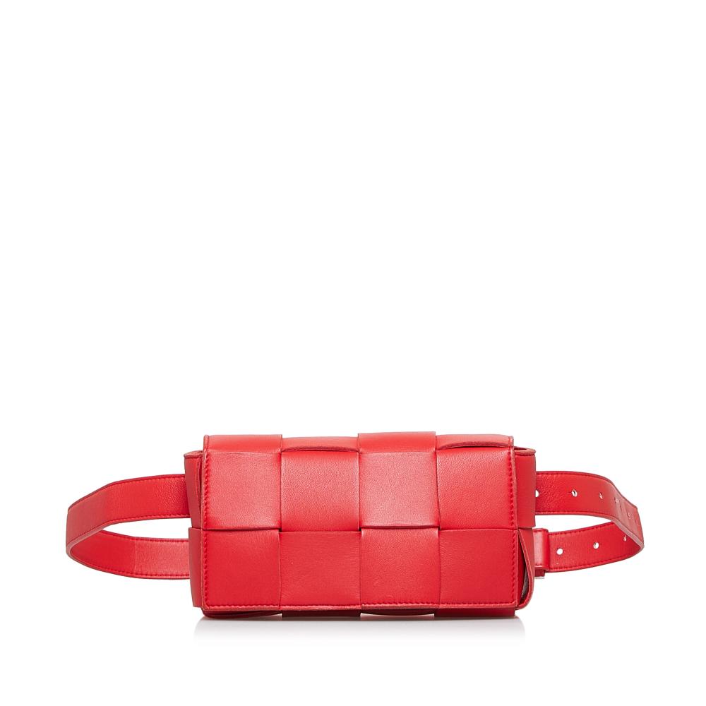 Bottega Veneta B Bottega Veneta Red Calf Leather skin Intrecciato Cassette Belt Bag Italy